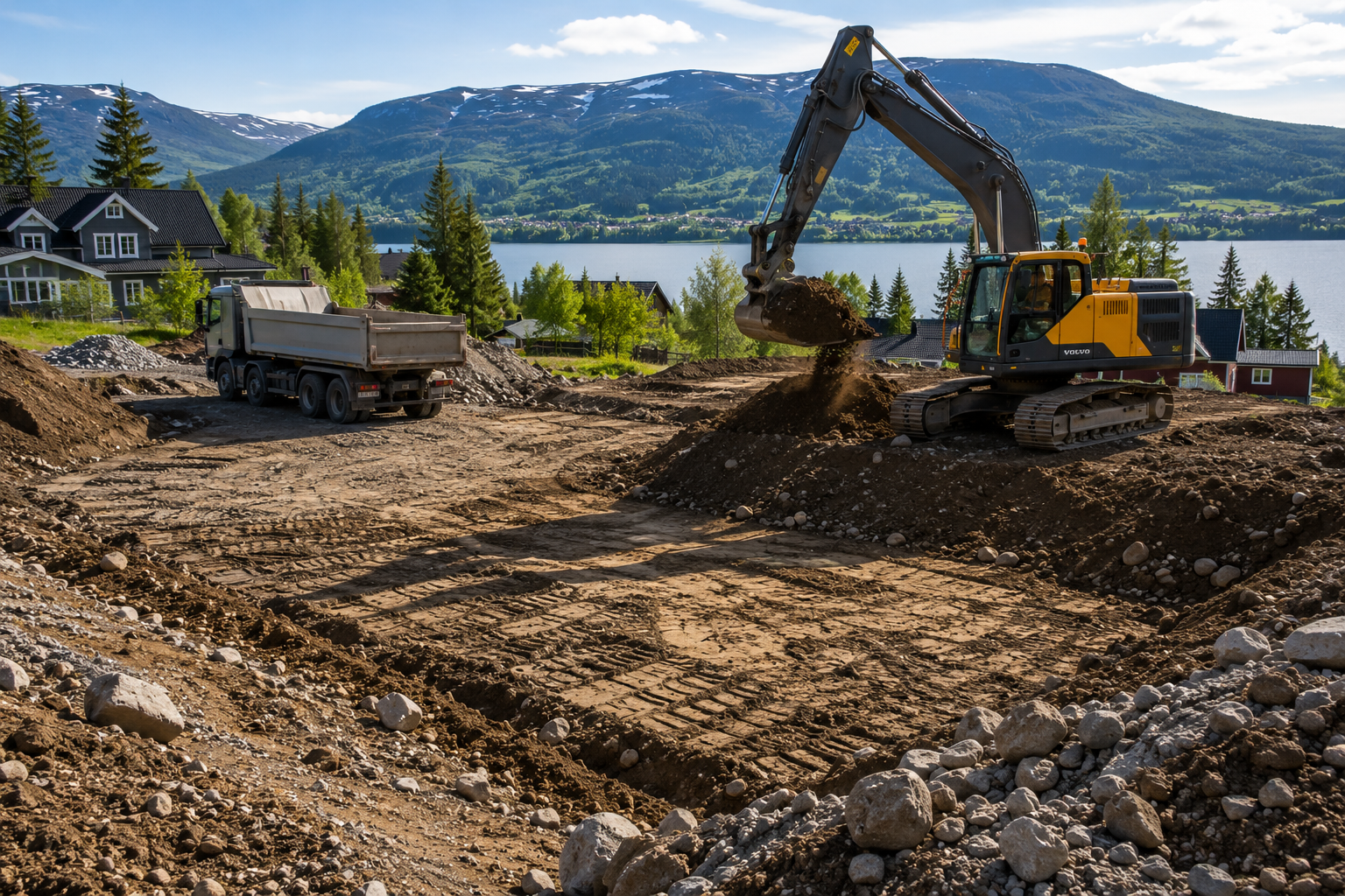 Mararbeten i Åre av Erik Rask AB vid sjön